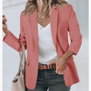 Women’s Long Sleeve Blazer Suit Jacket, Coral, Size S
